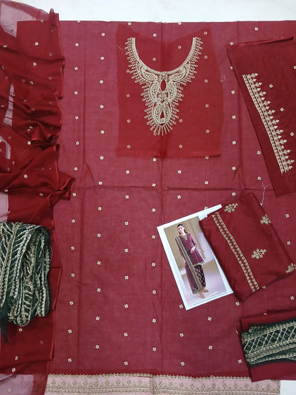 3PC LAWN EMBROIDERED SHIRT WITH BAMBER CHIFFON EMBROIDERED DUPATTA AND LAWN TROUSER-