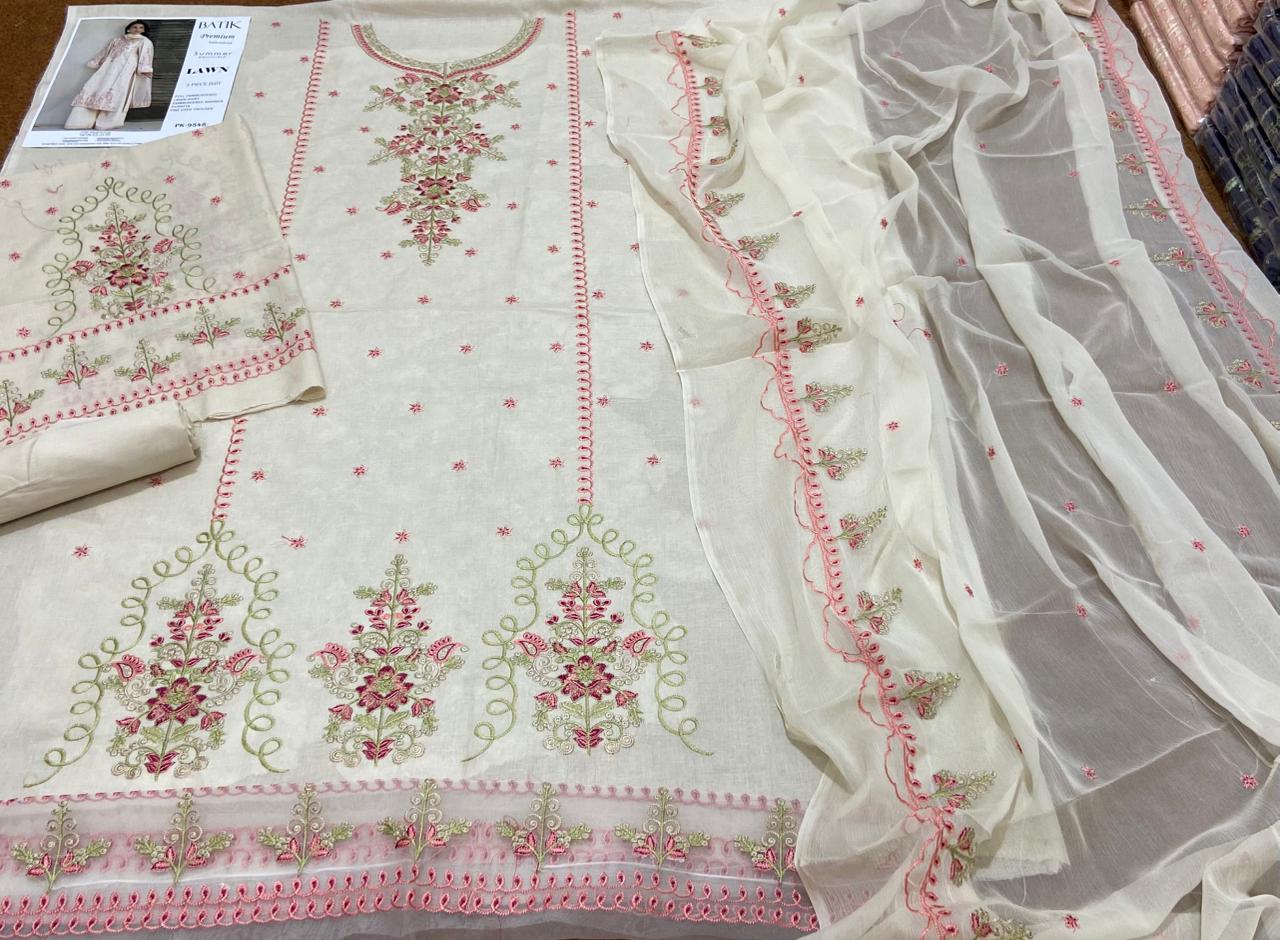 3PC LAWN EMBROIDERED SHIRT WITH BAMBER CHIFFON EMBROIDERED DUPATTA AND LAWN TROUSER-
