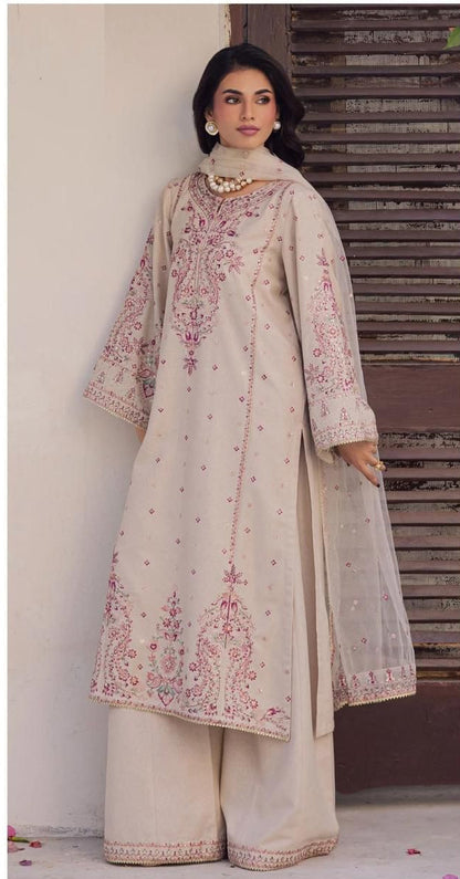 3PC LAWN EMBROIDERED SHIRT WITH BAMBER CHIFFON EMBROIDERED DUPATTA AND LAWN TROUSER-