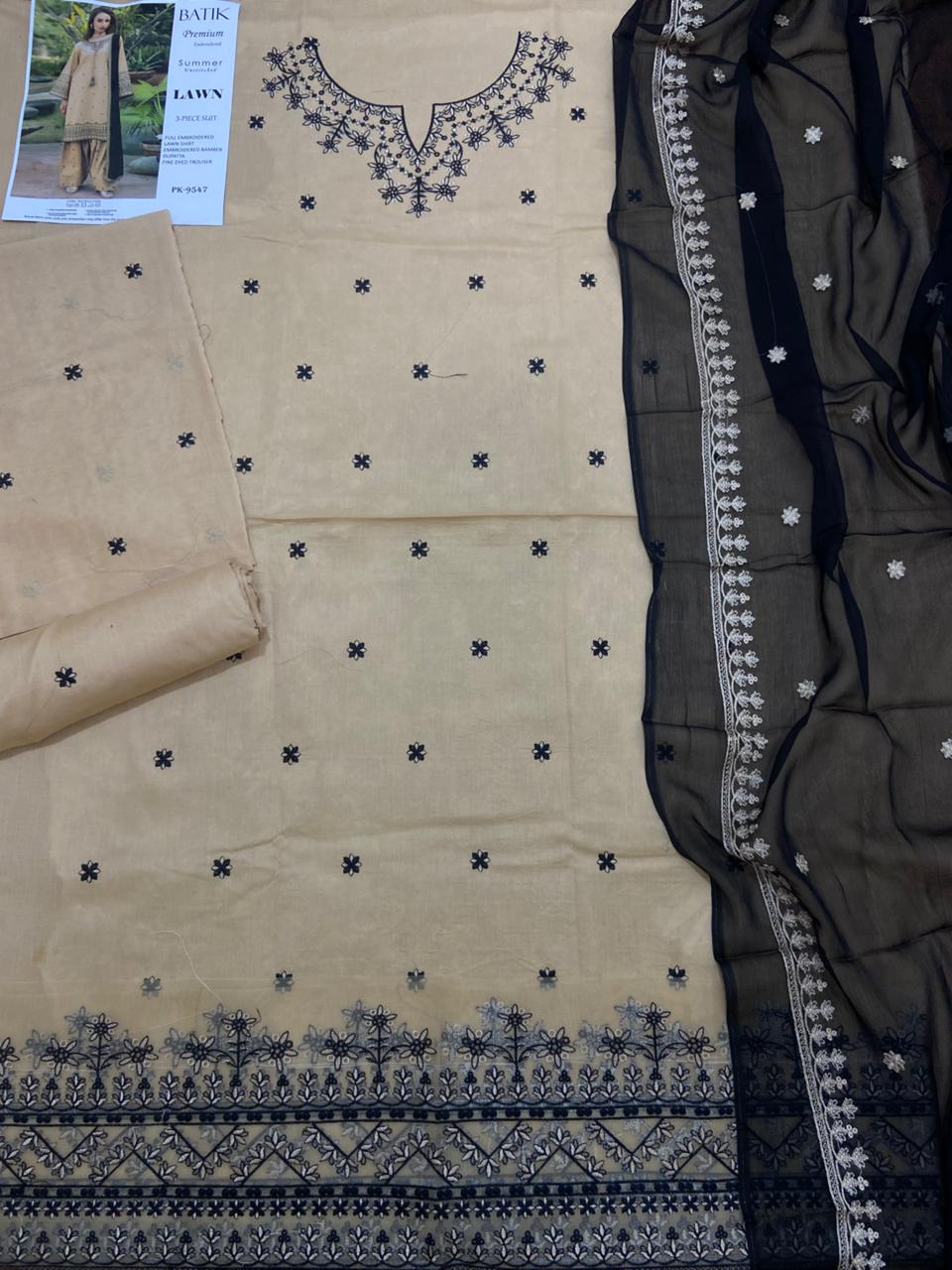 3PC LAWN EMBROIDERED SHIRT WITH BAMBER CHIFFON EMBROIDERED DUPATTA AND LAWN TROUSER-