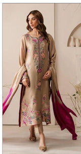3PC LAWN EMBROIDERED SHIRT WITH BAMBER CHIFFON EMBROIDERED DUPATTA AND LAWN TROUSER-