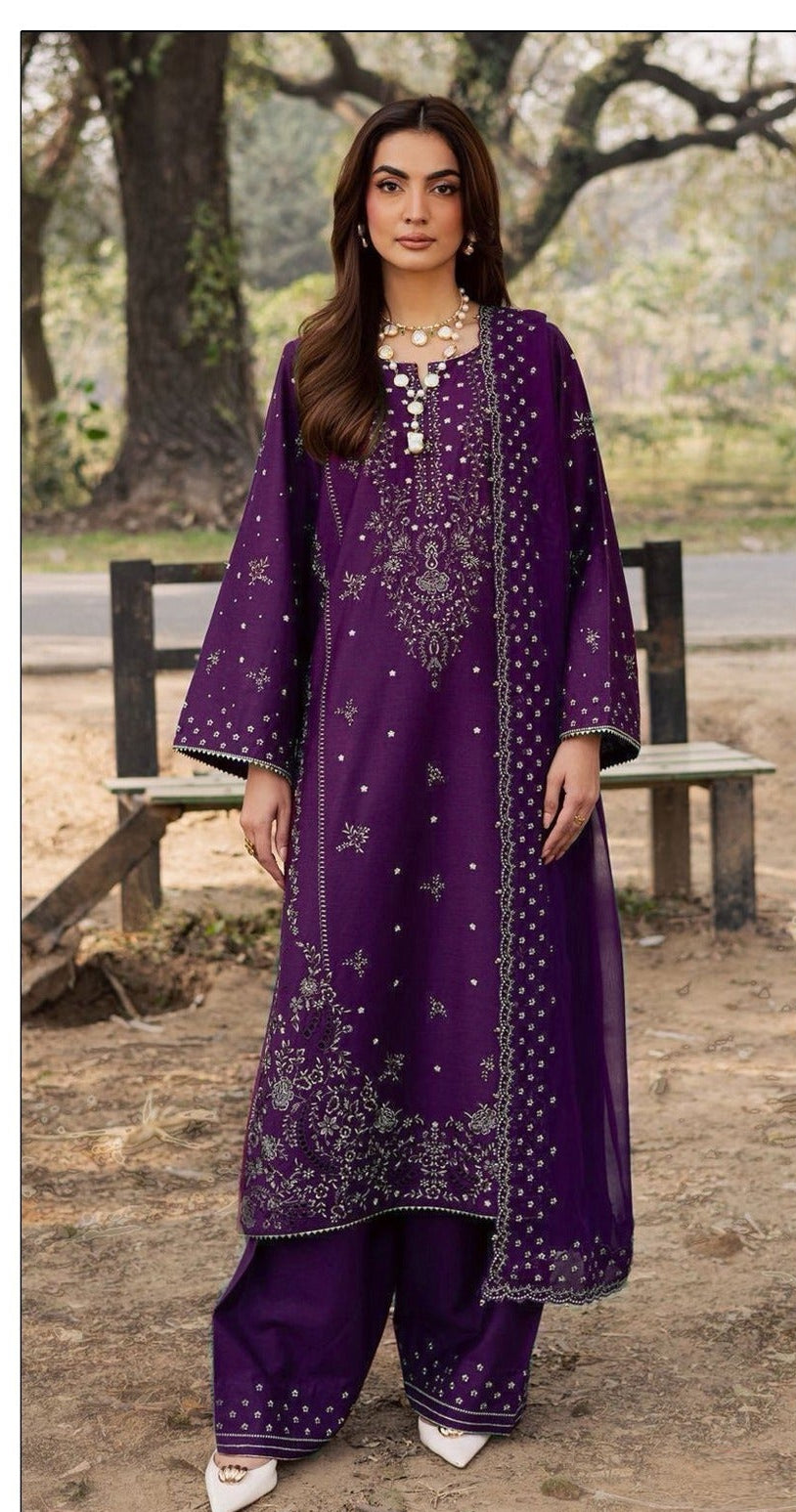 3PC LAWN EMBROIDERED SHIRT WITH BAMBER CHIFFON EMBROIDERED DUPATTA AND LAWN TROUSER-