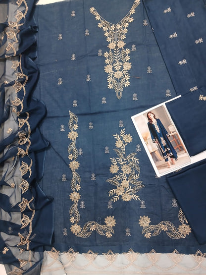 3PC LAWN EMBROIDERED SHIRT WITH BAMBER CHIFFON EMBROIDERED DUPATTA AND LAWN TROUSER-
