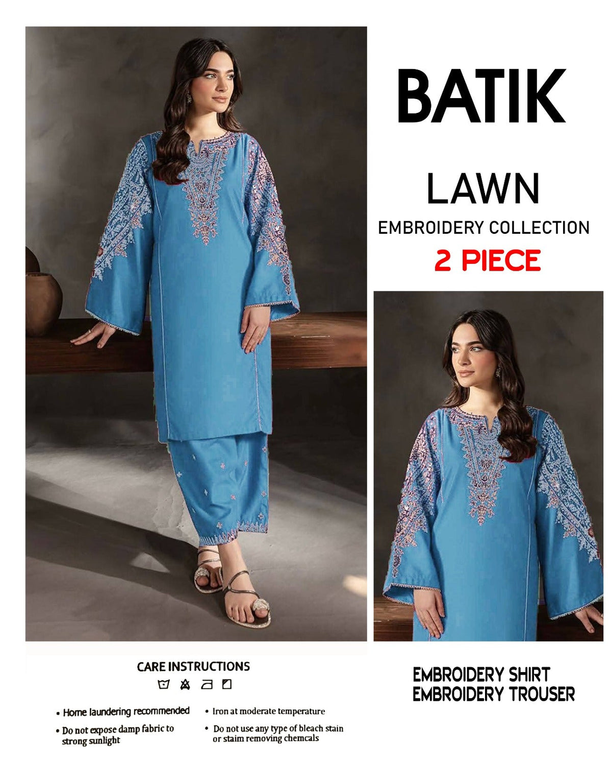 BATIK-2PC LAWN EMBROIDERED SHIRT WITH LAWN EMBROIDERED SLEEVES-