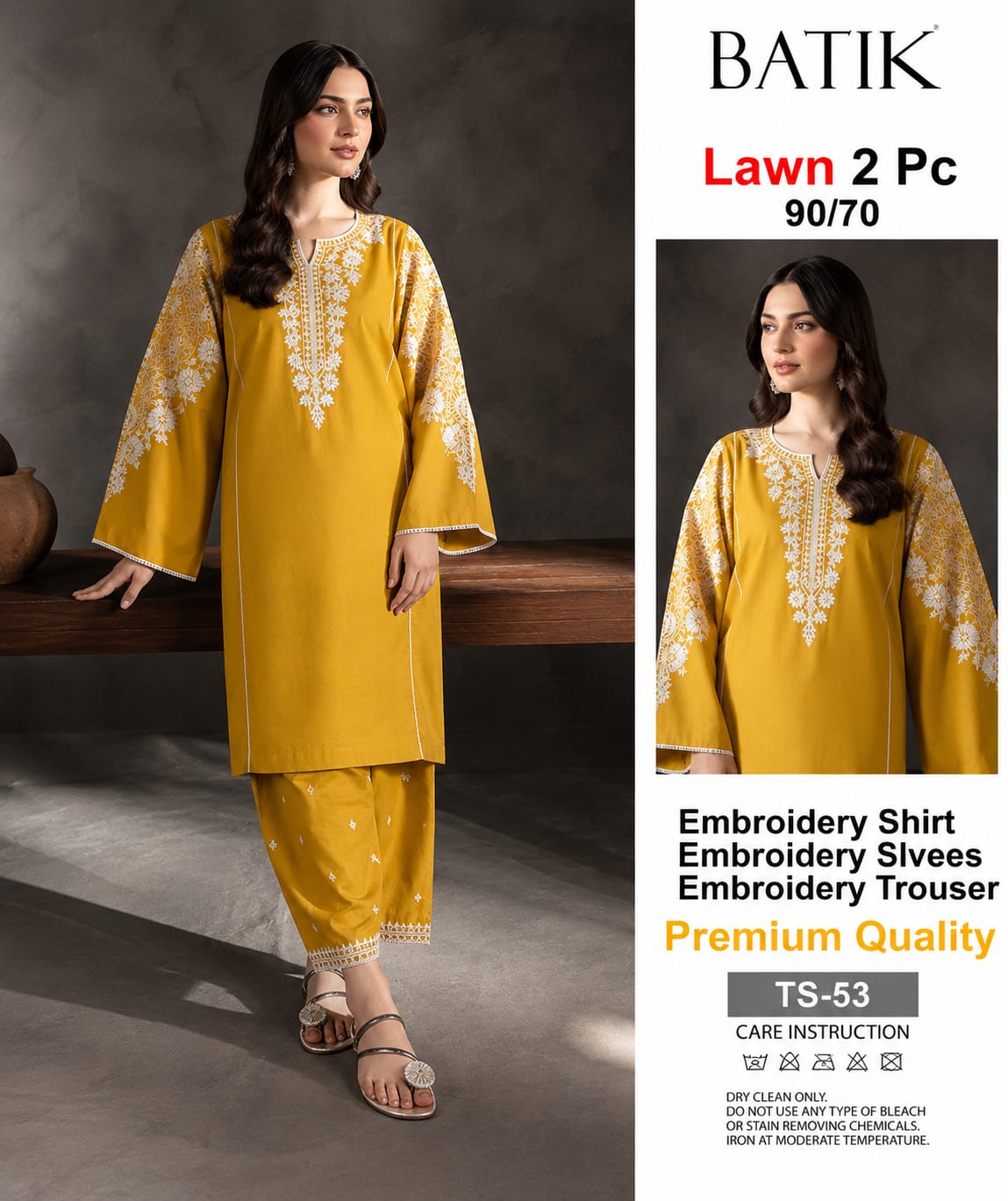 BATIK-2PC LAWN EMBROIDERED SHIRT WITH LAWN EMBROIDERED SLEEVES-