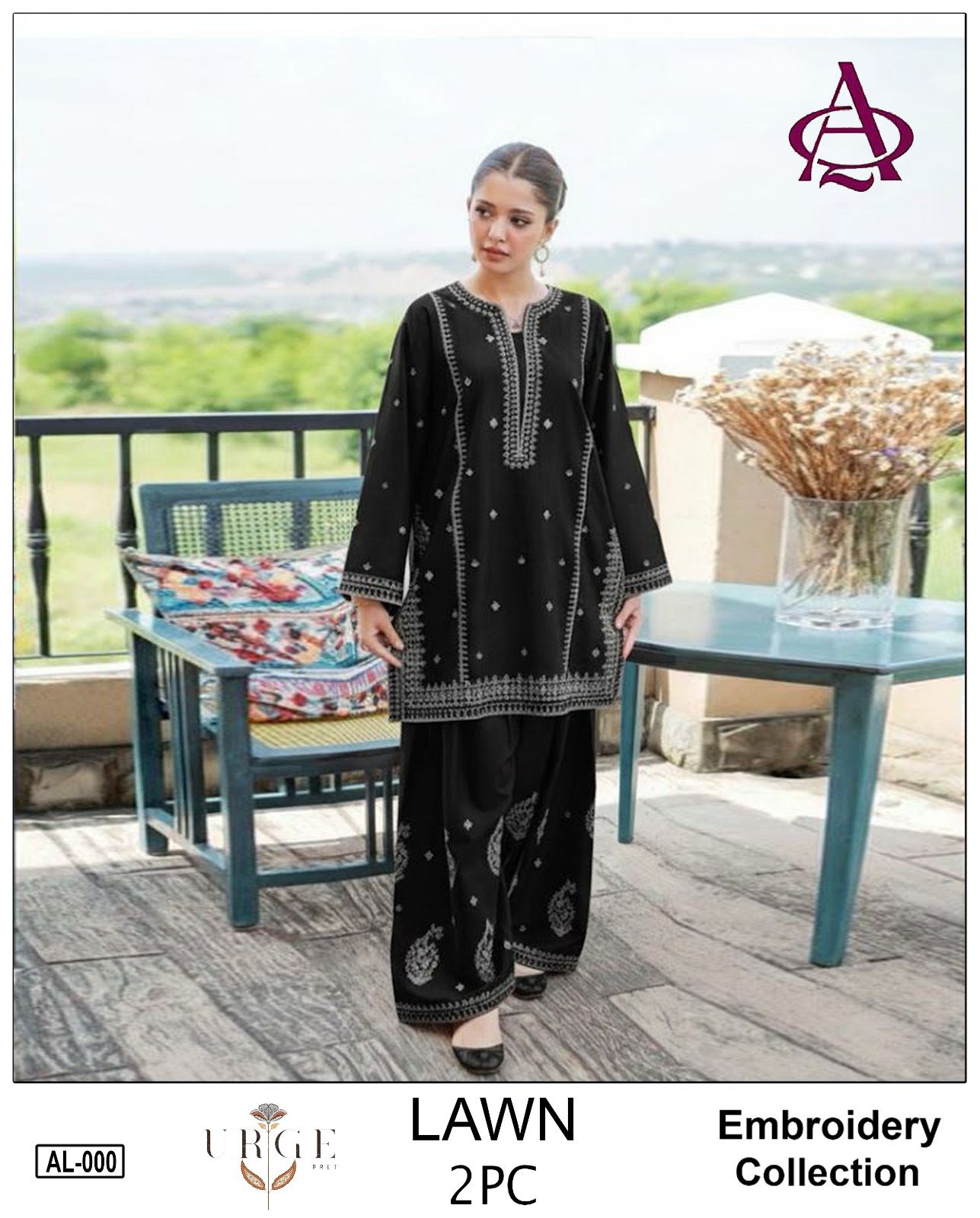 2PC LAWN EMBROIDERED SHIRT WITH LAWN EMBROIDERED SLEEVES-