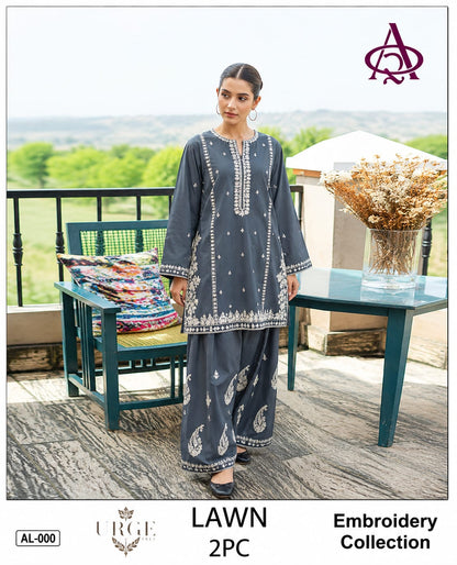 2PC LAWN EMBROIDERED SHIRT WITH LAWN EMBROIDERED SLEEVES-