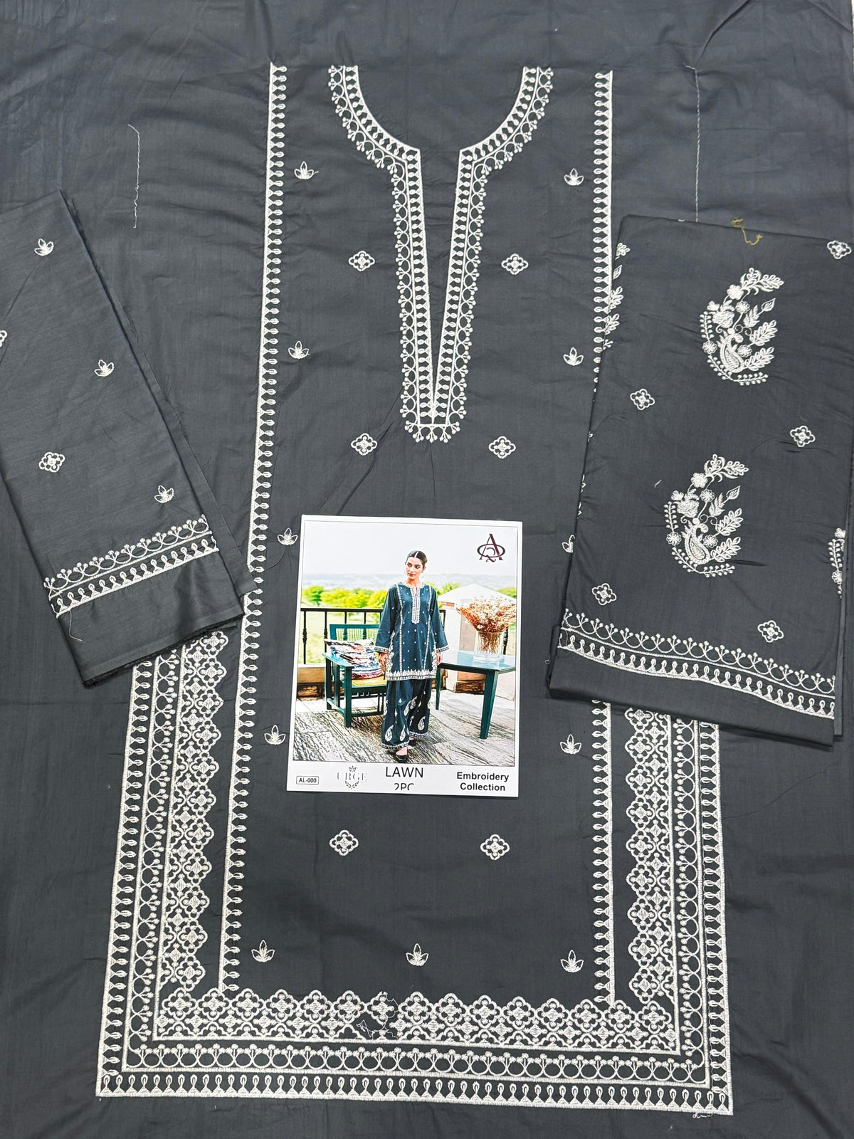 2PC LAWN EMBROIDERED SHIRT WITH LAWN EMBROIDERED SLEEVES-