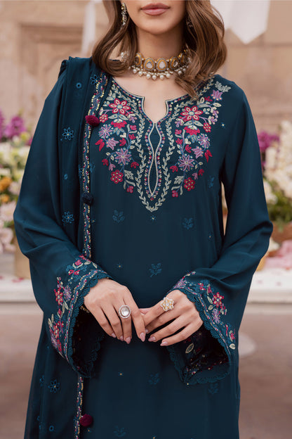 SR-BT4100 Lawn Unstitched Sequence Embroidered 3pc Suit With Bamber Chiffon Fully Embroidered Dupatta