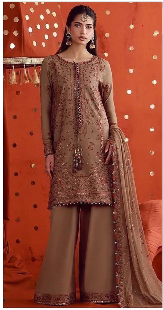 3PC LAWN EMBROIDERED SHIRT WITH BAMBER CHIFFON EMBROIDERED DUPATTA AND LAWN TROUSER-