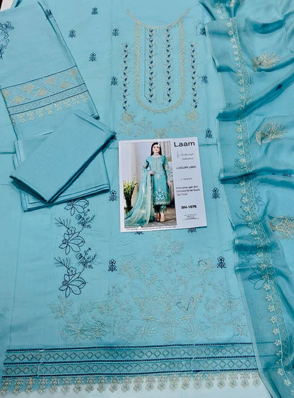 3PC LAWN EMBROIDERED SHIRT WITH BAMBER CHIFFON EMBROIDERED DUPATTA AND LAWN TROUSER-