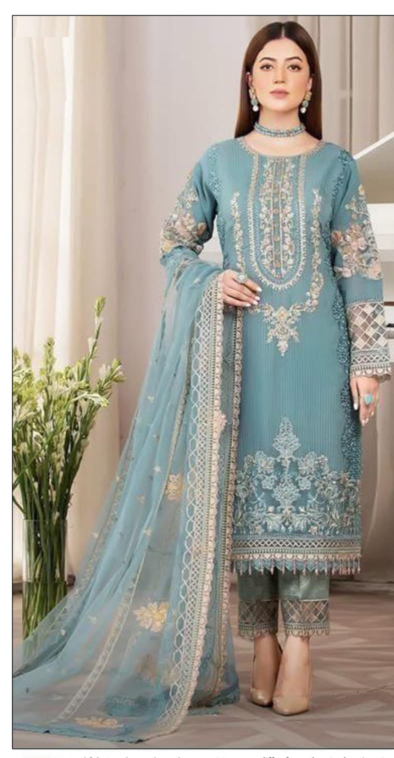 3PC LAWN EMBROIDERED SHIRT WITH BAMBER CHIFFON EMBROIDERED DUPATTA AND LAWN TROUSER-