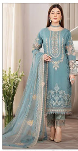 3PC LAWN EMBROIDERED SHIRT WITH BAMBER CHIFFON EMBROIDERED DUPATTA AND LAWN TROUSER-