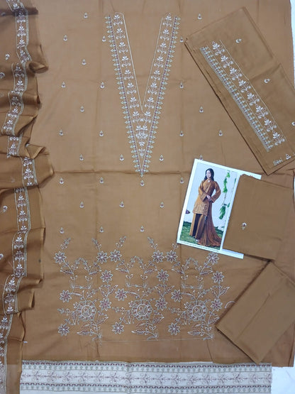 3PC LAWN EMBROIDERED SHIRT WITH BAMBER CHIFFON EMBROIDERED DUPATTA AND LAWN TROUSER-
