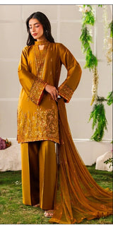3PC LAWN EMBROIDERED SHIRT WITH BAMBER CHIFFON EMBROIDERED DUPATTA AND LAWN TROUSER-