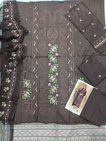 3PC LAWN EMBROIDERED SHIRT WITH BAMBER CHIFFON EMBROIDERED DUPATTA AND LAWN TROUSER-