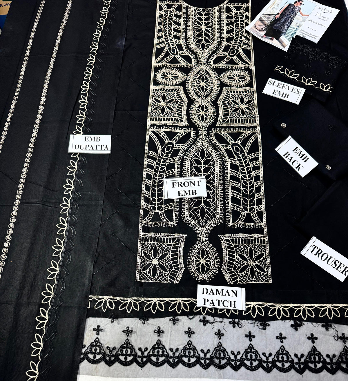 MARIA.B.-3PC DHANAK EMBROIDERED SHIRT WITH DHANAK EMBROIDERED SHAWL AND TROUSER