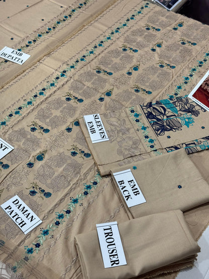 MARIA.B-3PC DHANAK EMBROIDERED SHIRT WITH DHANAK EMBROIDERED SHAWL AND TROUSER