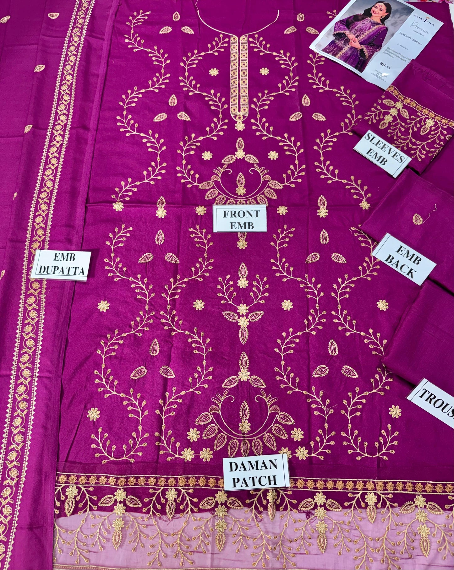 ASIM JOFA-3PC DHANAK EMBROIDERED SHIRT WITH DHANAK EMBROIDERED SHAWL AND TROUSER