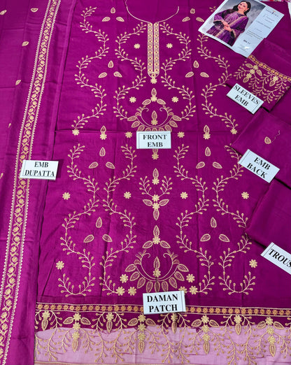 ASIM JOFA-3PC DHANAK EMBROIDERED SHIRT WITH DHANAK EMBROIDERED SHAWL AND TROUSER