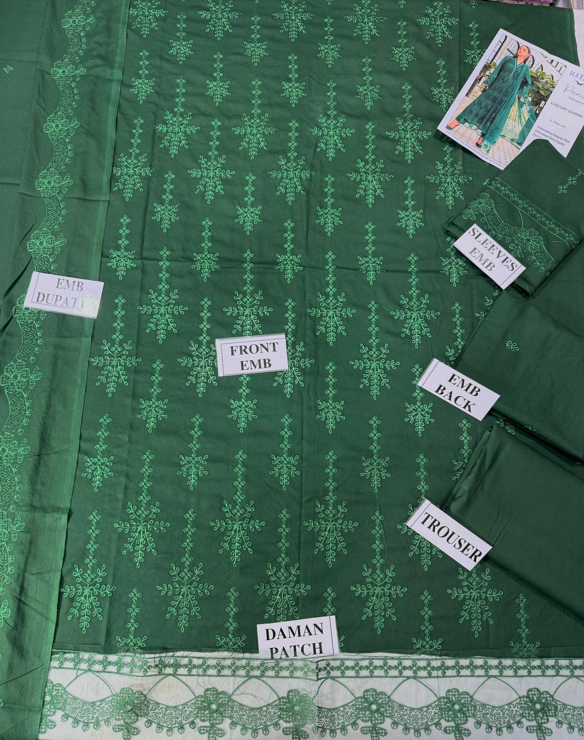MARIA.B-3PC DHANAK EMBROIDERED SHIRT WITH DHANAK EMBROIDERED SHAWL AND TROUSER
