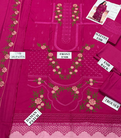 MARIA.B-3PC DHANAK EMBROIDERED SHIRT WITH DHANAK EMBROIDERED SHAWL AND TROUSER