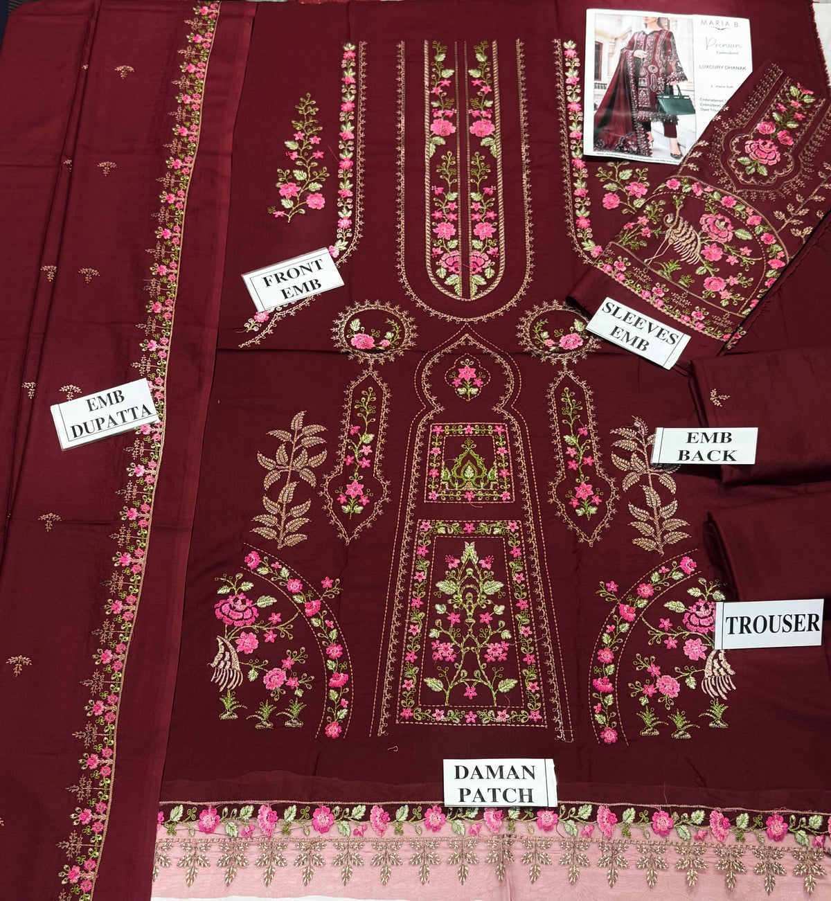 BATIK-3PC DHANAK EMBROIDERED SHIRT WITH DHANAK EMBROIDERED SHAWL AND TROUSER