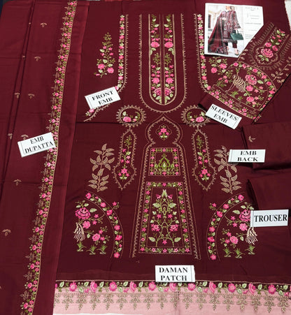 BATIK-3PC DHANAK EMBROIDERED SHIRT WITH DHANAK EMBROIDERED SHAWL AND TROUSER