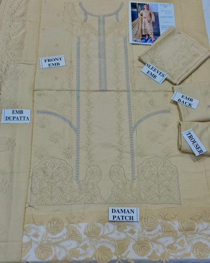 MARIA.B-3PC DHANAK  EMBROIDERED SHIRT WITH DHANAK EMBROIDERED SHAWL & DHANAK TOUSER