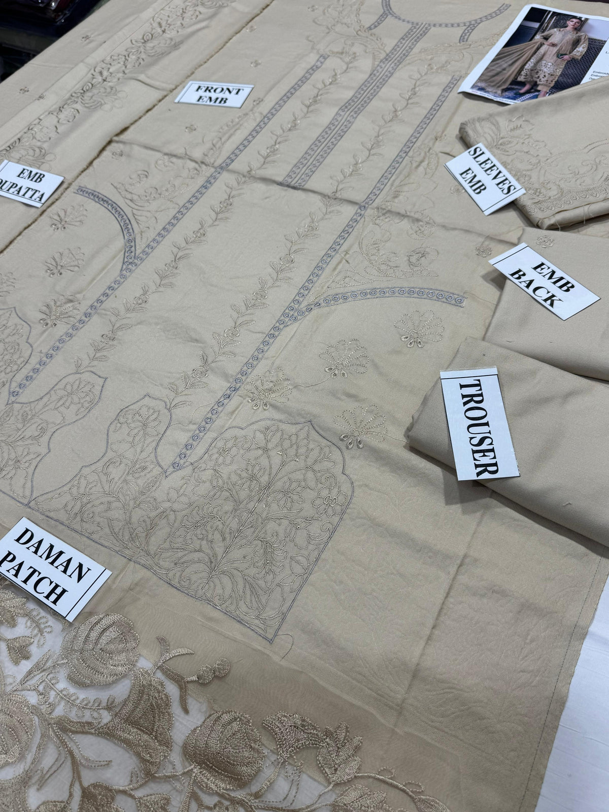 MARIA.B-3PC DHANAK  EMBROIDERED SHIRT WITH DHANAK EMBROIDERED SHAWL & DHANAK TOUSER