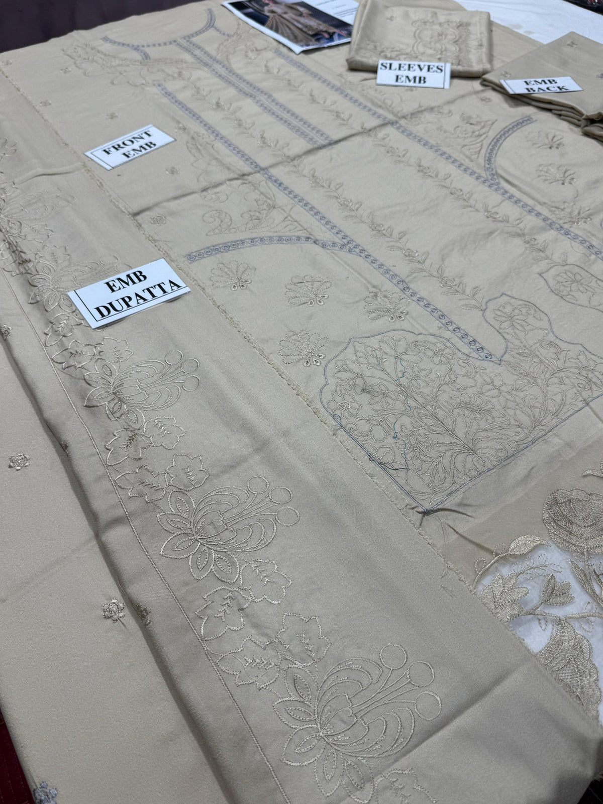 MARIA.B-3PC DHANAK  EMBROIDERED SHIRT WITH DHANAK EMBROIDERED SHAWL & DHANAK TOUSER