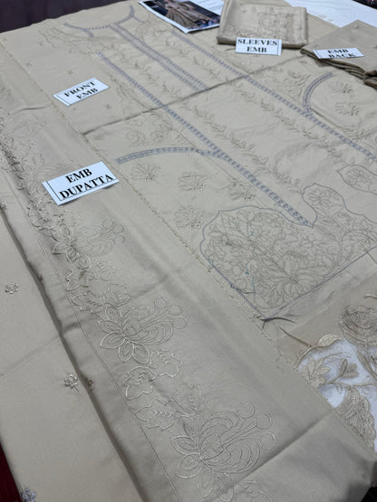 MARIA.B-3PC DHANAK  EMBROIDERED SHIRT WITH DHANAK EMBROIDERED SHAWL & DHANAK TOUSER