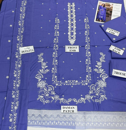 ZARQASH-3PC DHANAK EMBROIDERED SHIRT WITH DHANAK EMBROIDERED SHAWL AND TROUSER