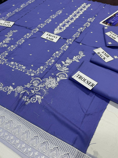 ZARQASH-3PC DHANAK EMBROIDERED SHIRT WITH DHANAK EMBROIDERED SHAWL AND TROUSER