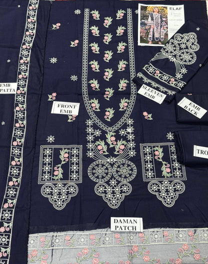 ELAF-3PC DHANAK EMBROIDERED SHIRT WITH DHANAK EMBROIDERED SHAWL AND TROUSER