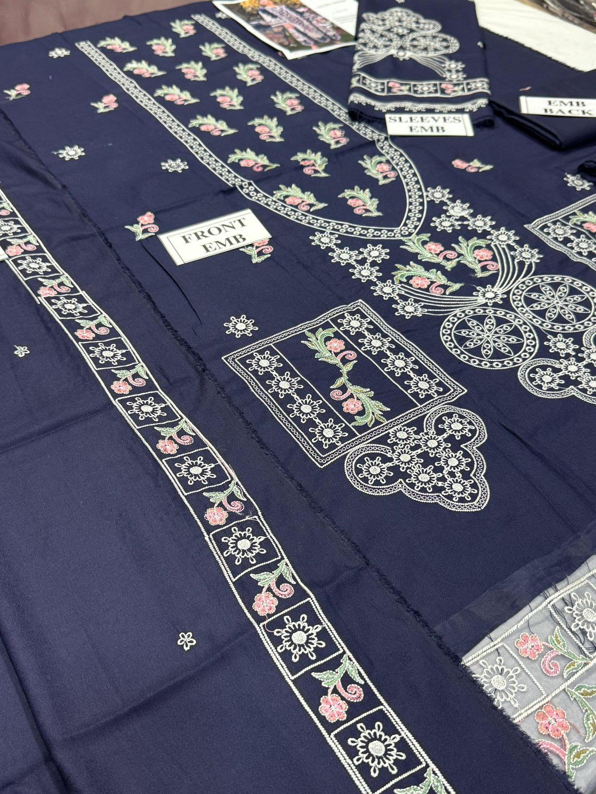 ELAF-3PC DHANAK EMBROIDERED SHIRT WITH DHANAK EMBROIDERED SHAWL AND TROUSER