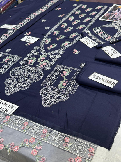 ELAF-3PC DHANAK EMBROIDERED SHIRT WITH DHANAK EMBROIDERED SHAWL AND TROUSER