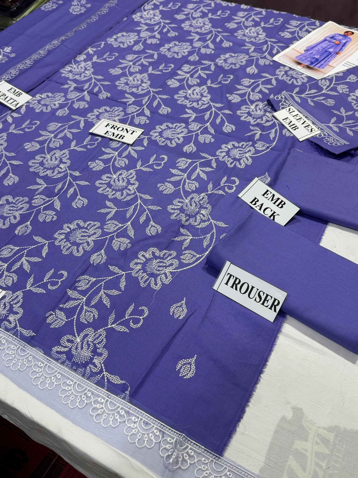 BAREEZE-3PC DHANAK EMBROIDERED SHIRT WITH DHANAK EMBROIDERED SHAWL AND TROUSER