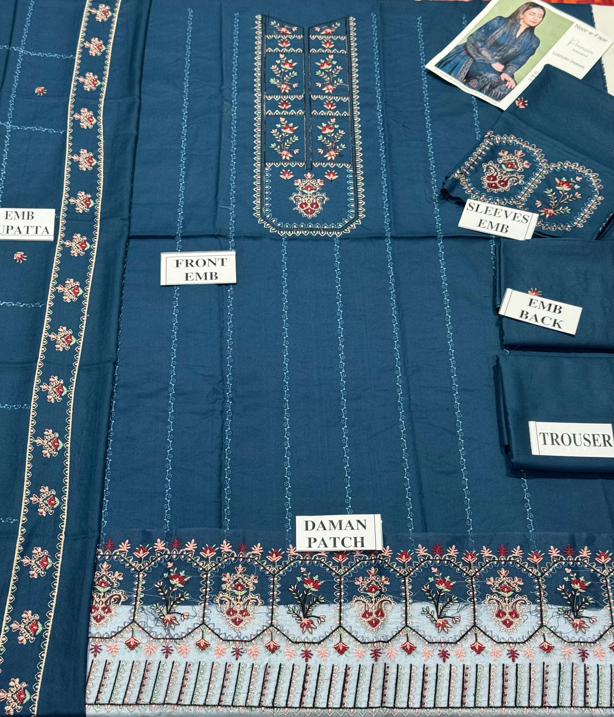 N00R-e-FAJAR-3PC DHANAK EMBROIDERED SHIRT WITH DHANAK EMBROIDERED SHAWL AND TROUSER