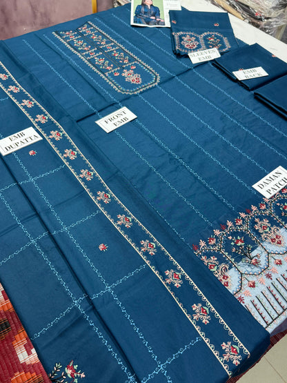 N00R-e-FAJAR-3PC DHANAK EMBROIDERED SHIRT WITH DHANAK EMBROIDERED SHAWL AND TROUSER