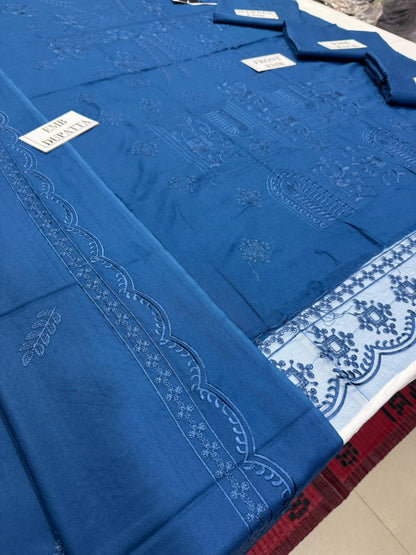 ASIMJOFA-3PC DHANAK EMBROIDERED SHIRT WITH DHANAK EMBROIDERED SHAWL AND TROUSER