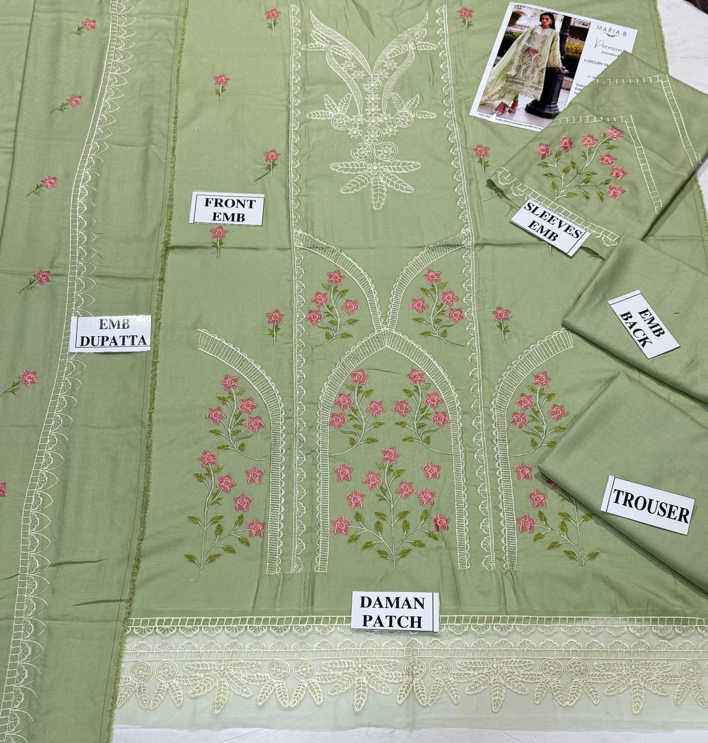 MARIA.B-3PC DHANAK EMBROIDERED SHIRT WITH DHANAK EMBROIDERED SHAWL AND TROUSER