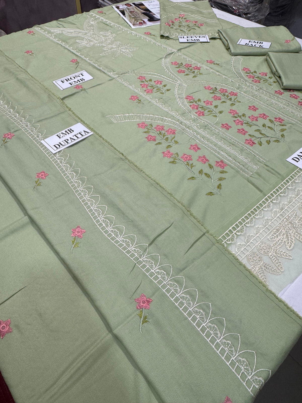MARIA.B-3PC DHANAK EMBROIDERED SHIRT WITH DHANAK EMBROIDERED SHAWL AND TROUSER