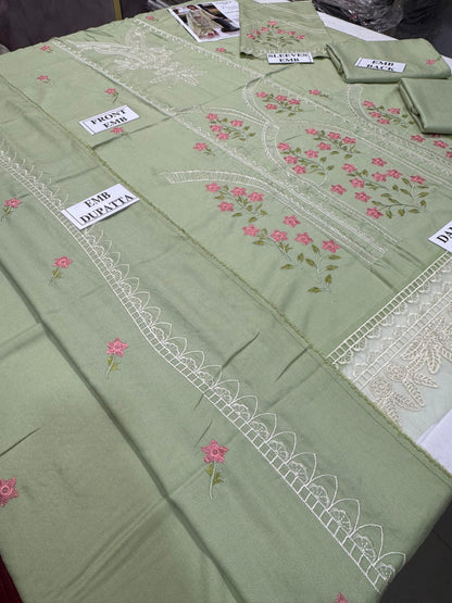 MARIA.B-3PC DHANAK EMBROIDERED SHIRT WITH DHANAK EMBROIDERED SHAWL AND TROUSER