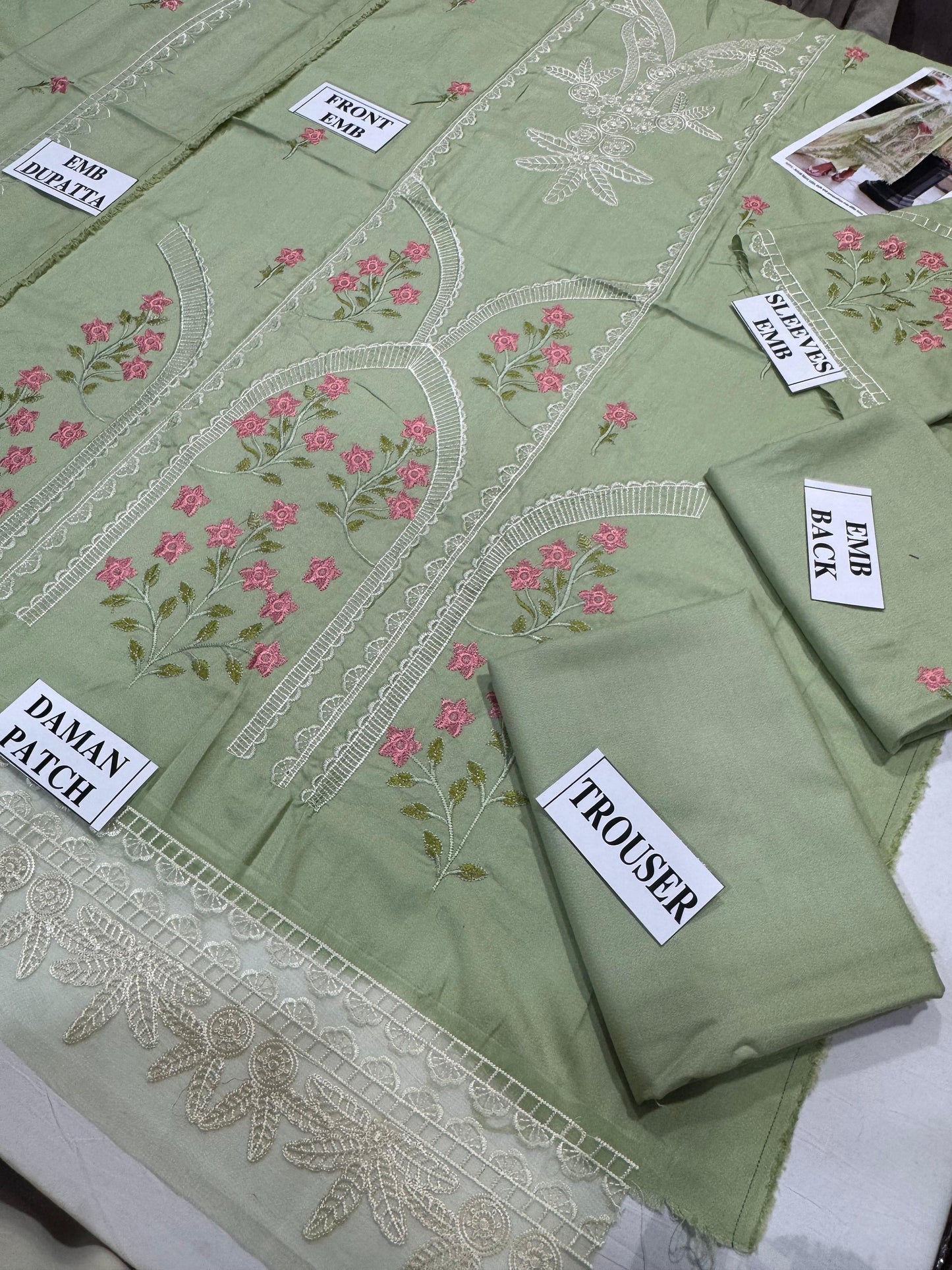 MARIA.B-3PC DHANAK EMBROIDERED SHIRT WITH DHANAK EMBROIDERED SHAWL AND TROUSER
