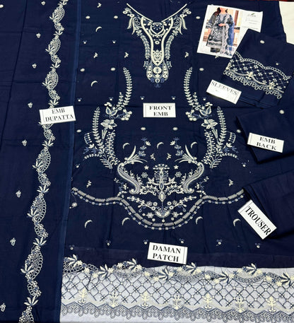 QALAMKAR-3PC DHANAK EMBROIDERED SHIRT WITH DHANAK EMBROIDERED SHAWL AND TROUSER