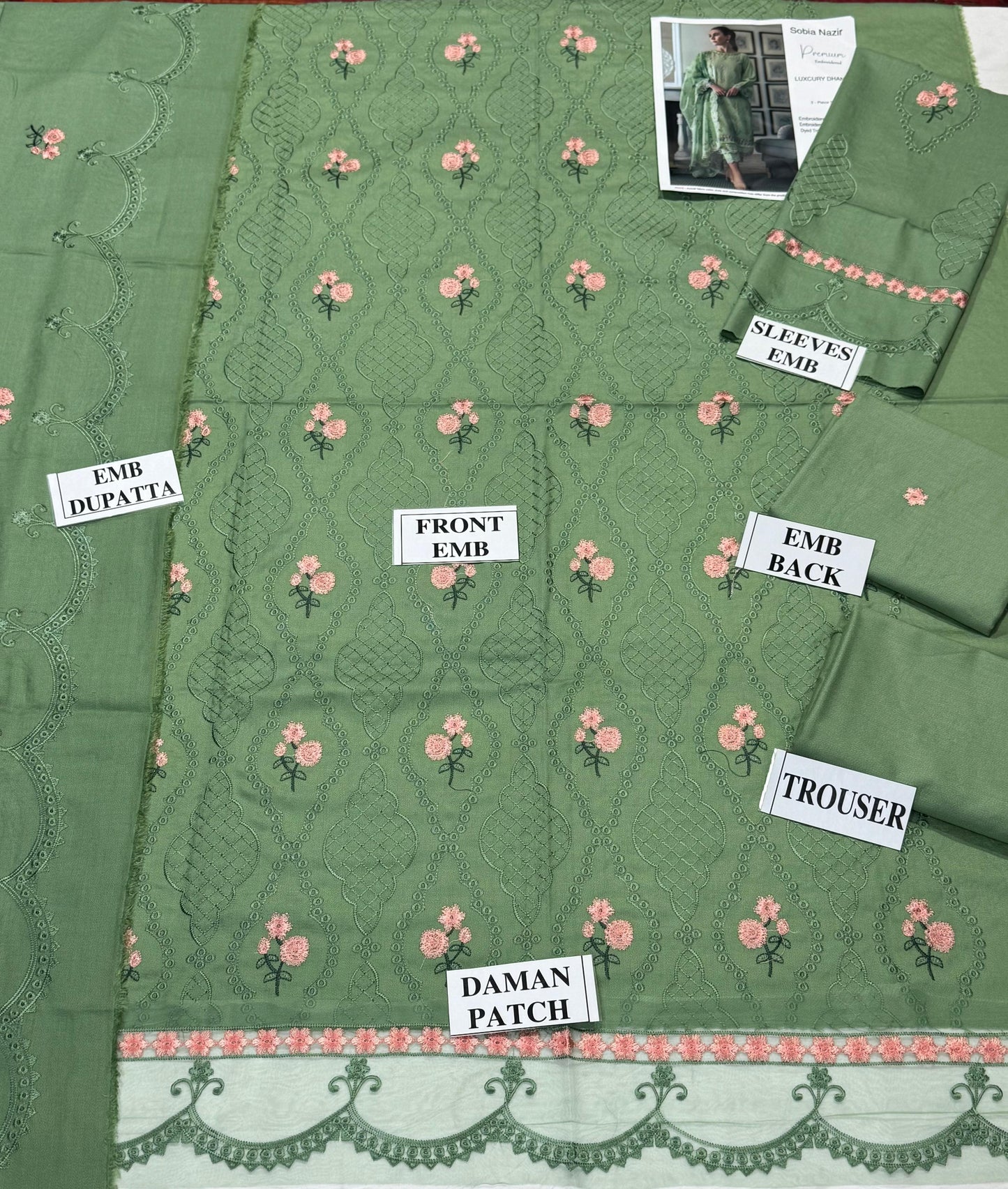SOBIA NAZIR-3PC DHANAK EMBROIDERED SHIRT WITH DHANAK EMBROIDERED SHAWL AND TROUSER