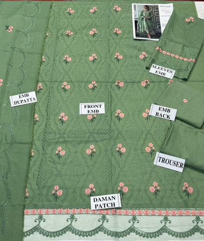 SOBIA NAZIR-3PC DHANAK EMBROIDERED SHIRT WITH DHANAK EMBROIDERED SHAWL AND TROUSER