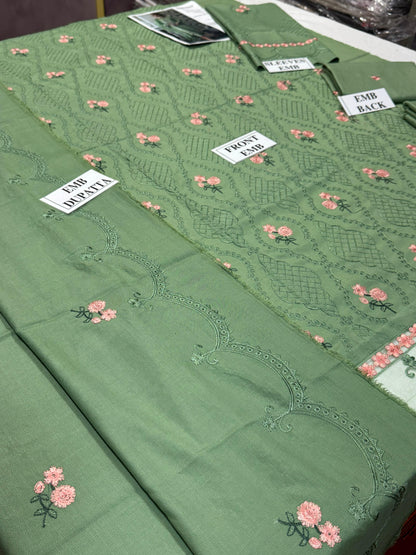 SOBIA NAZIR-3PC DHANAK EMBROIDERED SHIRT WITH DHANAK EMBROIDERED SHAWL AND TROUSER