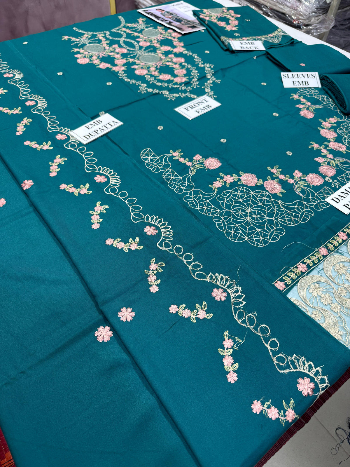 KAHF-3PC DHANAK EMBROIDERED SHIRT WITH DHANAK EMBROIDERED SHAWL AND TROUSER